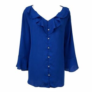 Chic Royal Blue Ruffle Blouse